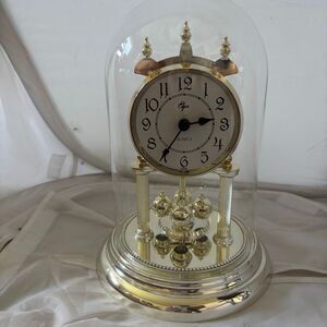 Vintage Elgin Anniversary Quartz Clock - Glass Dome & Rotating Pendulum - Works!